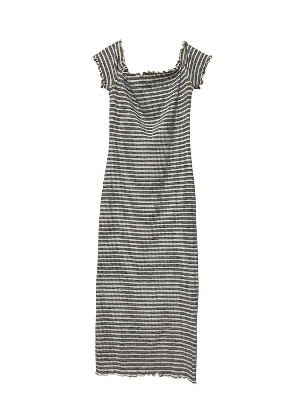 Privacy Please Grey And White Striped Ribbed Midi Dress